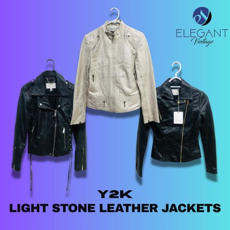 Y2K Light Stone Leather Jackets - EV 1196