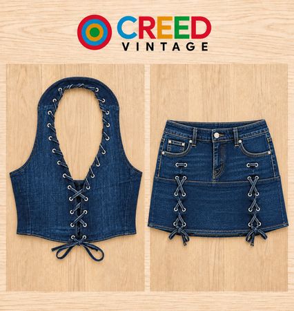 CR2278 UPCYCLED LACE-UP DENIM CO-ORD SET