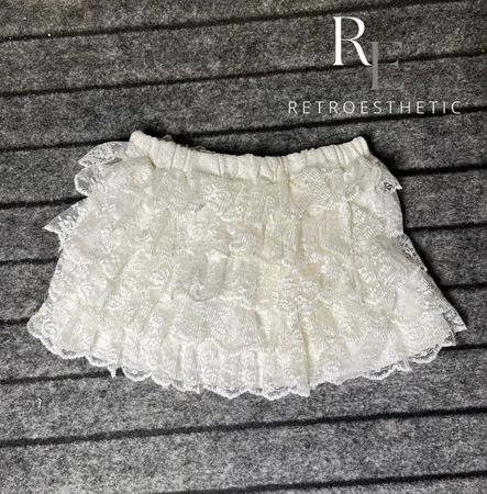 Upcycled Lace Ruffle Micro Mini Skirt