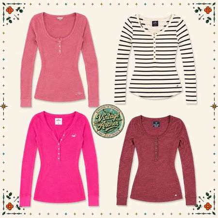 Retro Diva Girl Y2K Henley Tops :10 Pcs (HT1)