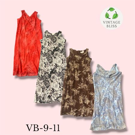 Y2K Vintage Printed Poly Dresses Wholesale Bundle – 10 Piece Lot(VB-9-11)