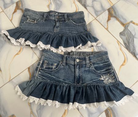 Upcycled Y2k Denim Ruffle Micro Mini Skirt