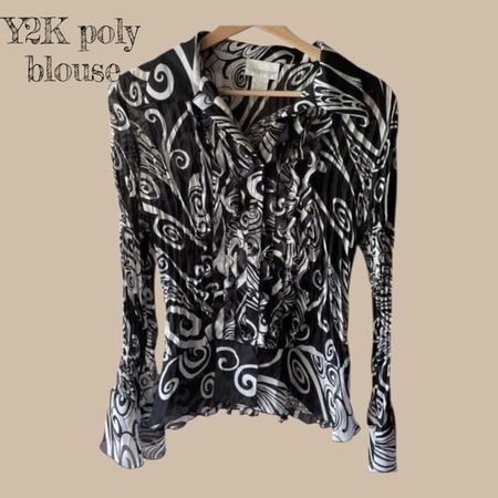 Y2K printed poly blouse