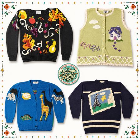 Vintage Heavy Knit Sweater Animals/Fruits/Muniment Themed: 10pcs (S-2)