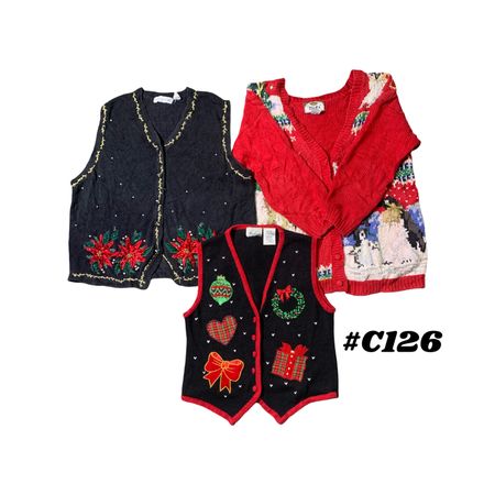 Wholesale Vintage Christmas Sweaters Bundle | 10pcs Women’s Holiday Cardigans Mix (Tiara International, Victoria Jones , Bobbie Brooks  S-3X) C#126