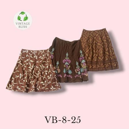 Y2K Vintage Brown Floral Cotton Skirt Wholesale Bundle(VB-8-25) 8 piece