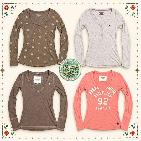 Y2K Henley & Long Sleeve Tops Mix – Vintage Women’s Bundle 10pcs (HT1)