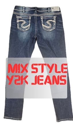 Y2K Jeans Mix Style Flared Low Waist Skinny Baggy High Waist