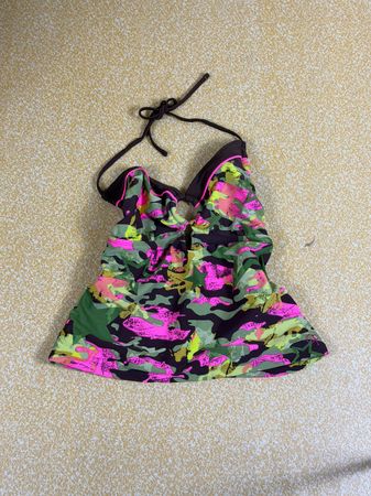 5 Pc Vintage Y2K Halter Swim Tops & Camisoles Collection - Neon Camo & Paisley Wholesale Bundle #53