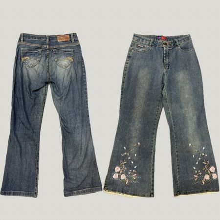 Y2K Bootcut Flared Embellished Embroidered Jeans (OFF-34)