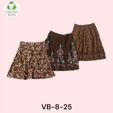 Gonna in cotone floreale marrone Y2k 8 pezzi (Van-8-25)