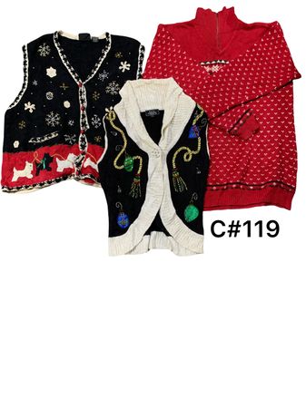 Wholesale Vintage Christmas Sweaters Bundle | 10pcs Women’s Holiday Cardigans Mix (Lisa International, Liz Claiborne S-XL) C#119