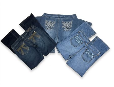Vintage Y2K Women's Embellished Pocket Denim Jeans - Cross & Rhinestone Embroidered Bootcut Wholesale Bundle #69