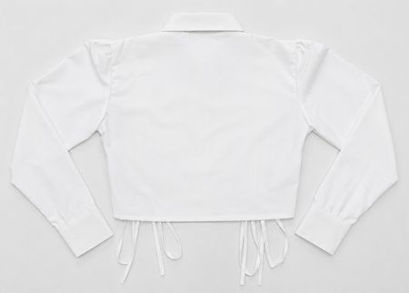 CR2056 UPCYCLED RUCHED SIDE-TIE CROPPED SHIRT
