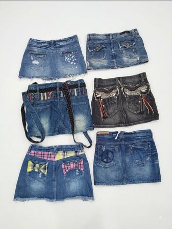 Harajuku-Style Denim Skirt Set: Plaid Accents, Fringed Wings, & Patches(VM-156)