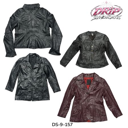 Y2K Retro Faux Leather Jacket Edgy Vintage Outerwear (DS-9-157)