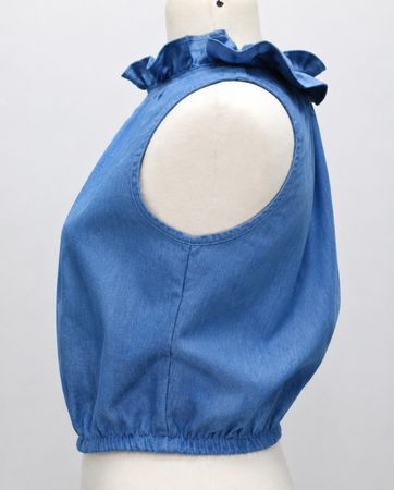 CR2035 UPCYCLED RUFFLE NECK SLEEVELESS BLOUSE