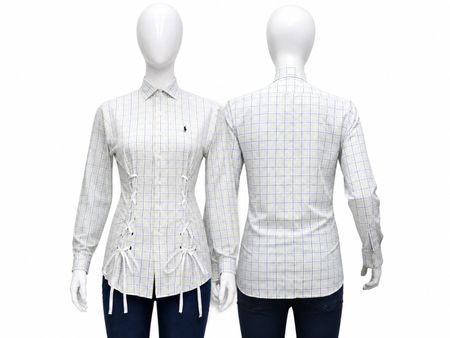 CR2054 UPCYCLED LACE-UP WAIST PLAID SHIRT