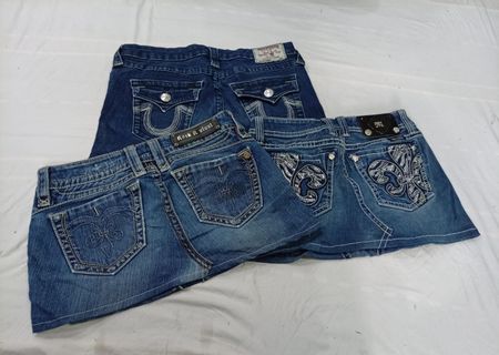 CR11104 Upcycled Mix-Branded Mini Denim Skirts