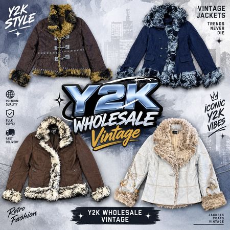 Y2K Vintage Faux Fur Suede Jackets Bundle – Women’s 2000s Winter Coats Wholesale(YWV94)