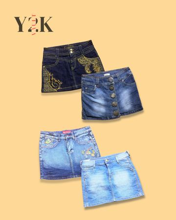 Y2K Denim Skirt | Embroidered, Button-Up & Mini Skirts (Yv-793)
