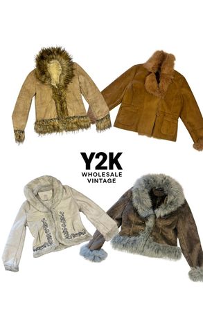 Y2K Vintage Faux Fur Suede Jackets Bundle – Women’s 2000s Winter Coats Wholesale (YWV85)