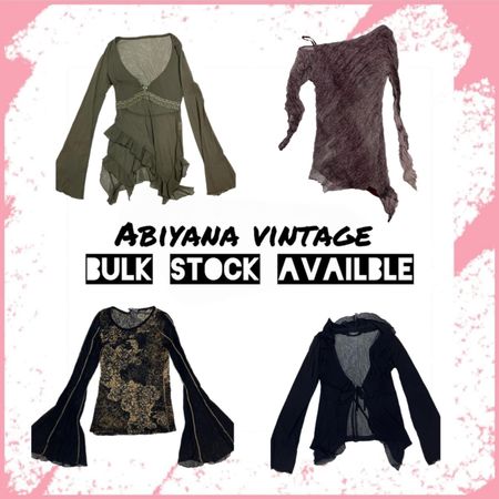 Y2K Fairy Grunge Tops - Vintage 90s Mesh Ruffle Asymmetrical Long Sleeve Top Bundle -AV-125