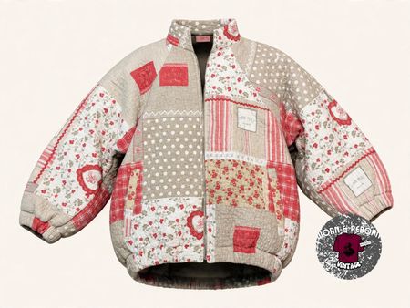 Upcyled Vintage Drucke gesteppte Jacke