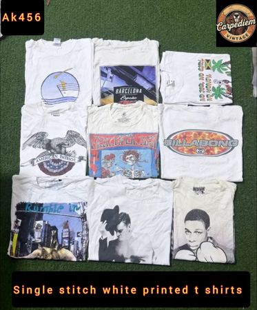 Single stitch white printed t shirts ak456