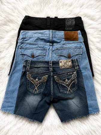 Miss me true religion rock revival shorts