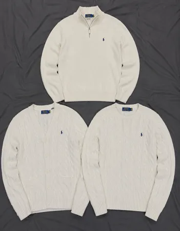 Ralph Lauren Pull en maille torsadée / Pull à demi-fermeture éclair