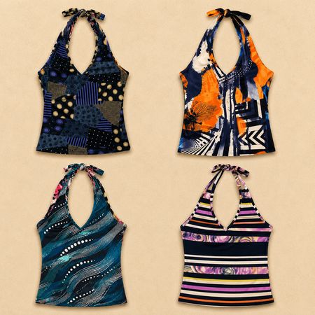 Y2k Upcycled Printed Abstract Halter Tops