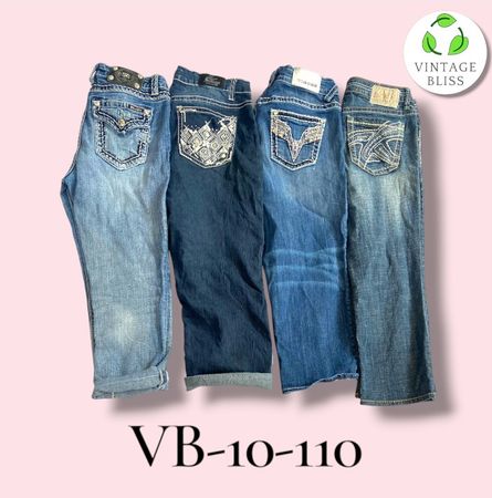 Y2K Vintage Brodé Denim Capri Ensemble en Gros – Styles Assortis (VB-10-110) 9 pièces