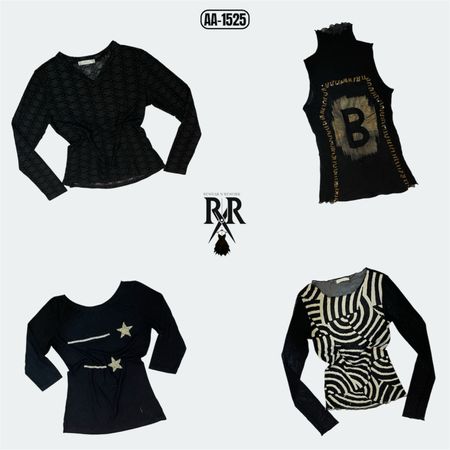 Y2K Schwarze Gothic Mix Tops (AA-1525)