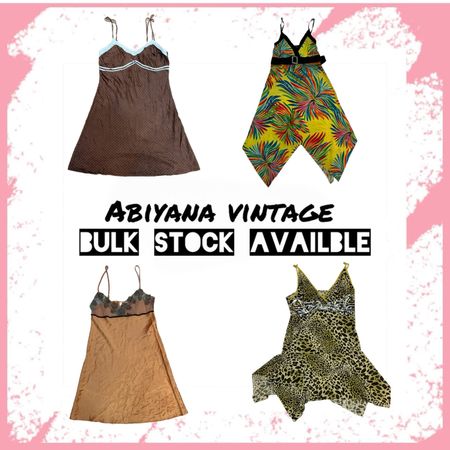 Y2K Slip Dress Collection - Braune gepunktete, Tropische, Tan Spitze & Leopard-AV-143