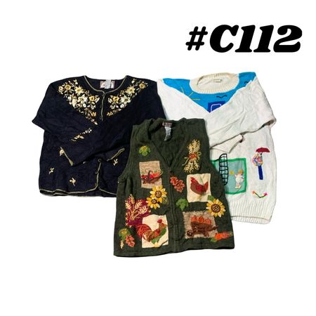 10-teiliges Vintage Cottagecore & besticktes Pullover-Bundle | C#112