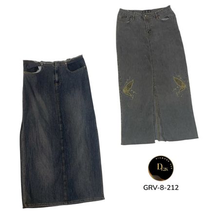 Jupe longue en jean taille haute pour femmes – Style rétro Y2K premium. (GRV-8-212)