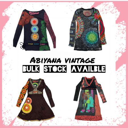Y2K Desigual Kleider - Vintage 90er Jahre Künstlerische Grafikdruck Langarmkleid Bundle -AV-124