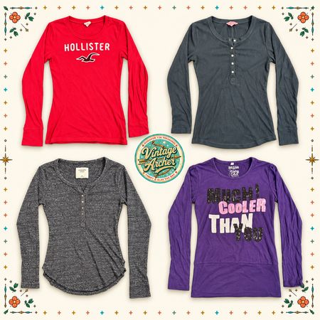 Y2K Henley & Long Sleeve Tops Mix – Vintage Women’s Bundle 10pcs (HT9)