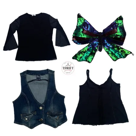 Y2K Sequin Butterfly & Denim Vest Party Mix ( TS-063 )