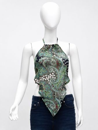 CR1924 UPCYCLED PAISLEY HALTER HANDKERCHIEF TOP