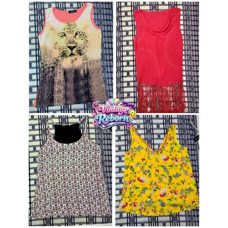 Y2K Vintage Graphic Fringe & Floral Cami Bundle VR-372