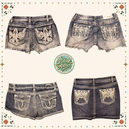 Y2K Western Chic Rhinestone Denim Shorts Collection 10pcs (SS1)