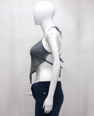 CR1947 UPCYCLED BEADED MESH HALTER HANDKERCHIEF TOP