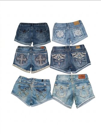 Bling Back Pocket Denim Shorts Lot - Crosses, Crystals, & Flowers(S-43)