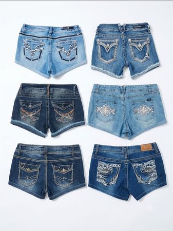 Y2K Rhinestone & Embroidered Denim Shorts – Vintage Wholesale Lot
(S-46)
