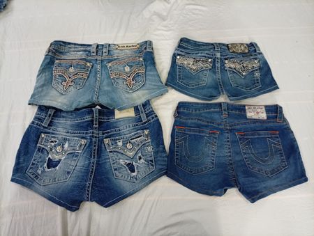 CR10889 Upcycled Mix-Branded Mini Denim Shorts