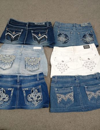 HD1537 Ladies Upcycled Y2K Embellished Denim Micro Mini Skirts