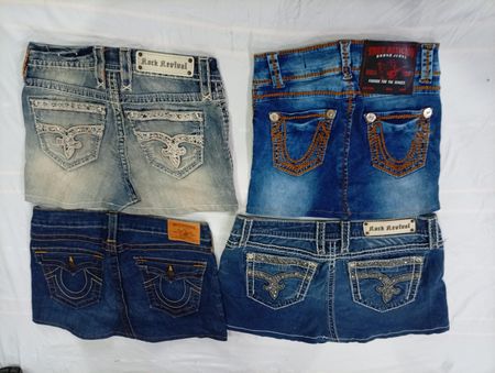 CR11004 Upcycled True Religion and Rock Revival Mini Denim Skirts