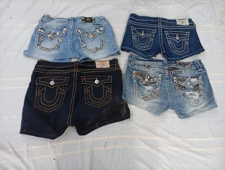 CR10763 Upcycled Miss Me and True Religion Mini Denim Shorts